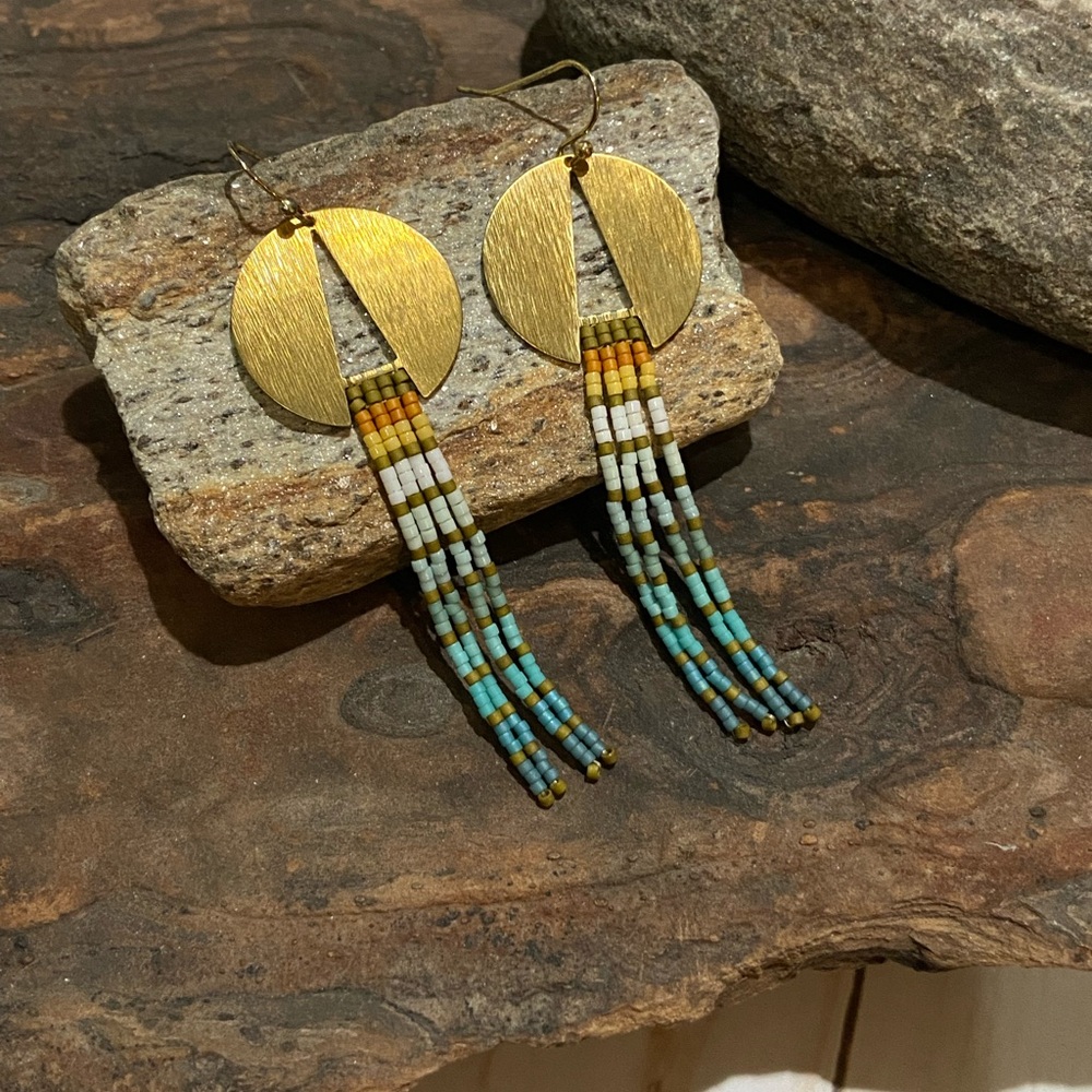 Handmade seed bead fringe earrings